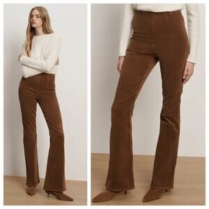 Veronica Beard Carson Off-Duty Pants Ankle Flare Corduroy Cropped Brown S